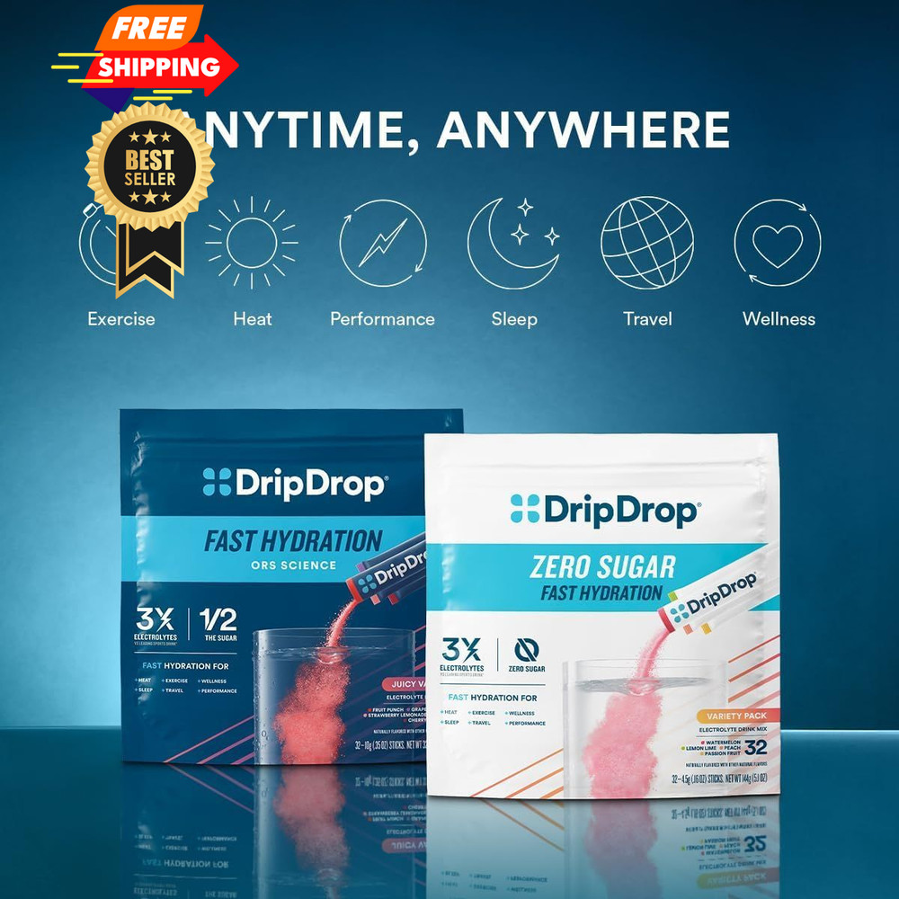 DripDrop Hydration Packets - Bold Variety Pack - Single Serve 16 Count, Blue