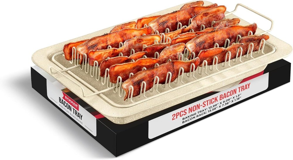 Bacon Tray - 2-Piece Set – Marble Coating - 2 Piece Set, White
