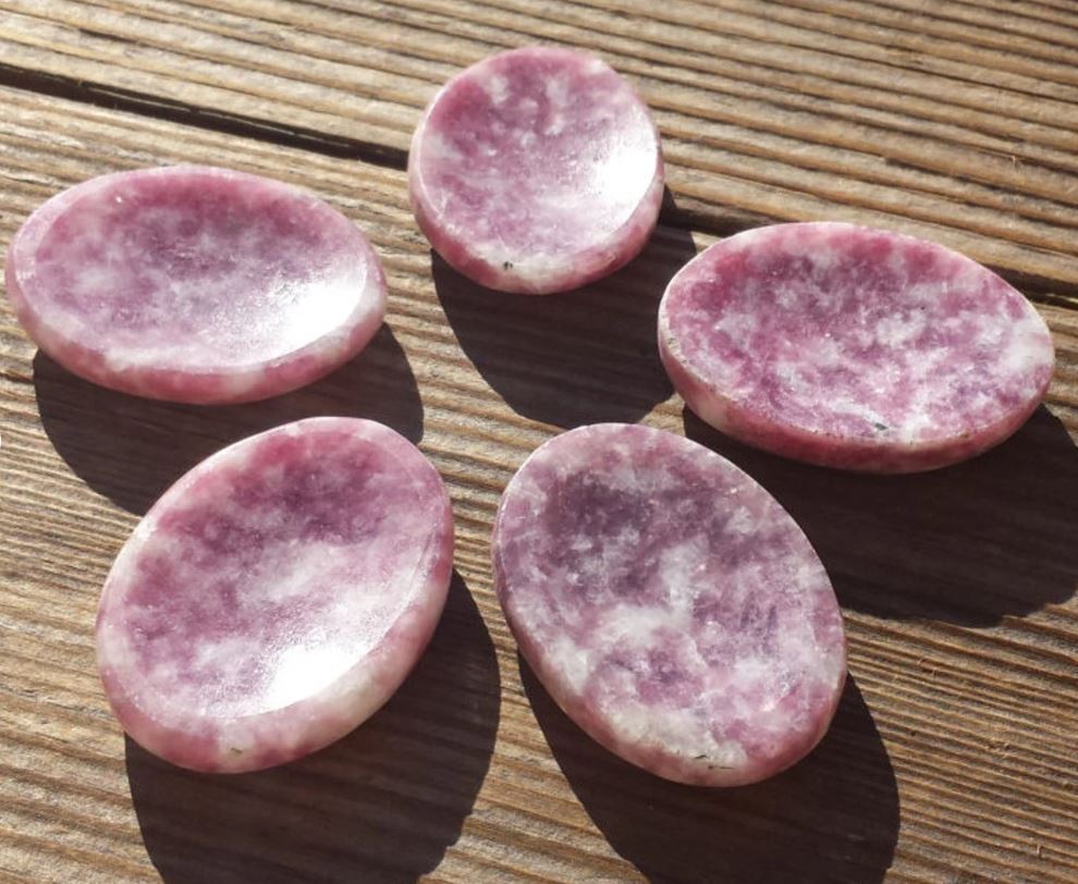 NATURAL LEPIDOLITE GEMSTONE WORRY STONE (ONE)