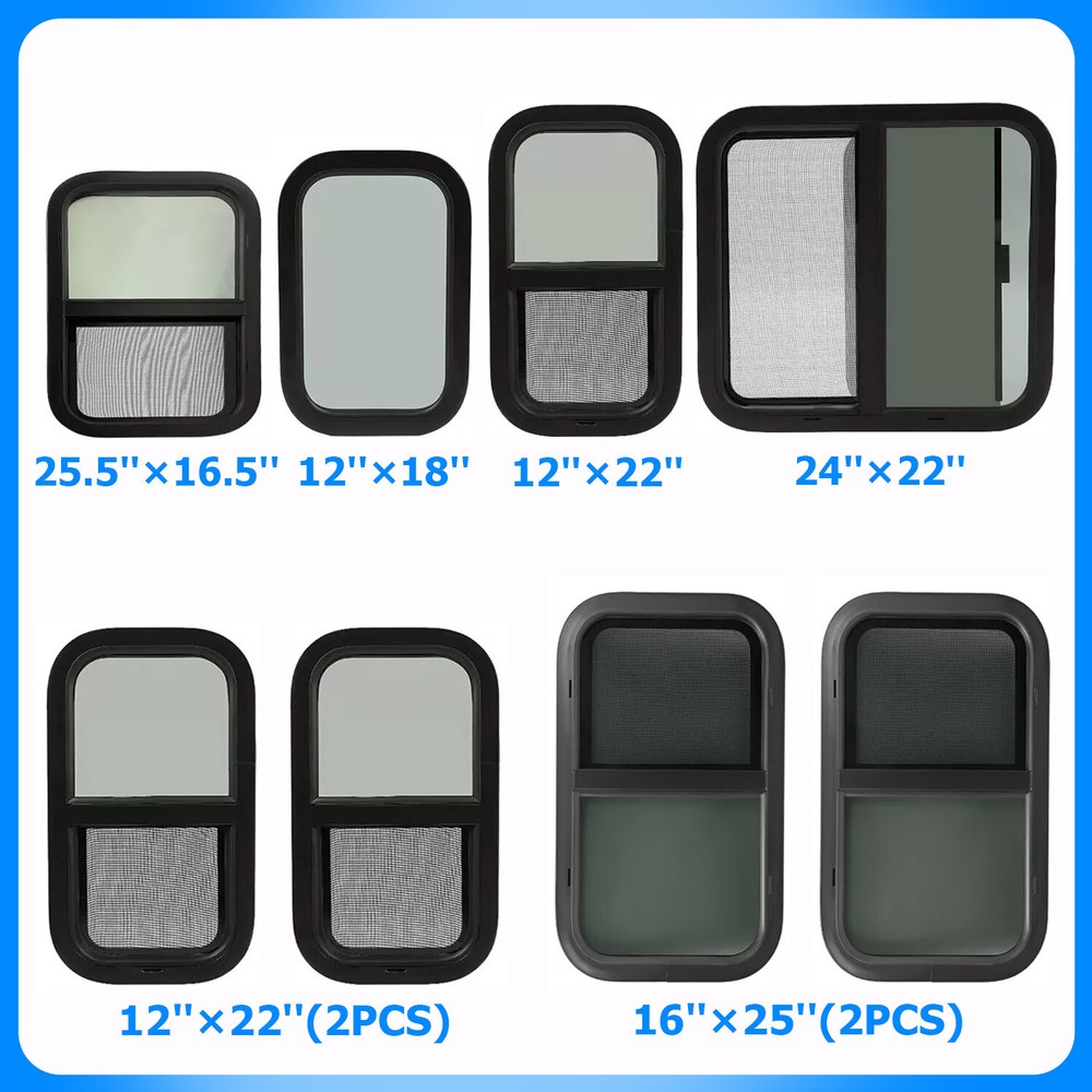 12"~ 25" W 16" ~ 24" H RV Window W/ Trim Ring For RV Cargo Trailer Camper Truck