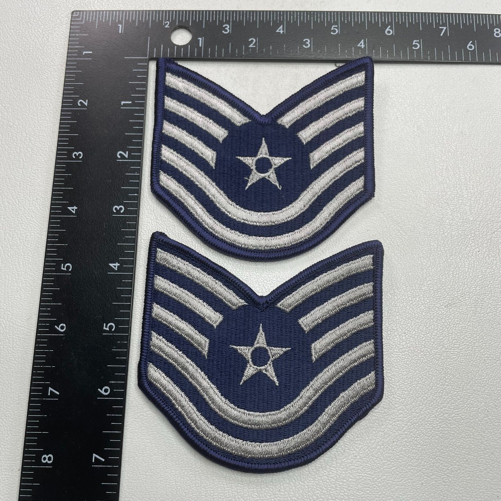 2 Patches TECHNICAL SERGEANT RANK US Air Force Patch Lot (Blue, Silver) 321V