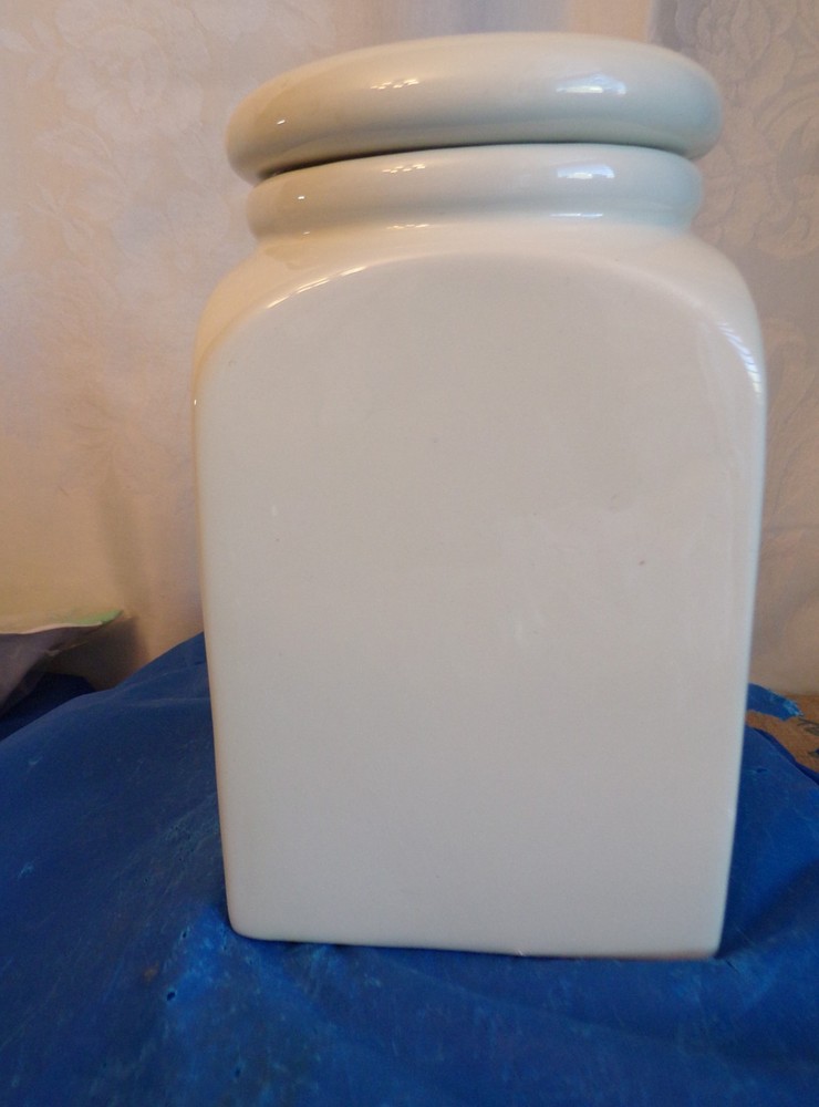 White P & S Ceramic Kitchen Canister w/"Custom Essentials" Text