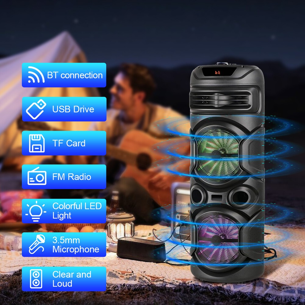 1800W Dual 8" Rechargeable Bluetooth Wireless Bluetooth Speaker with Mic & Light