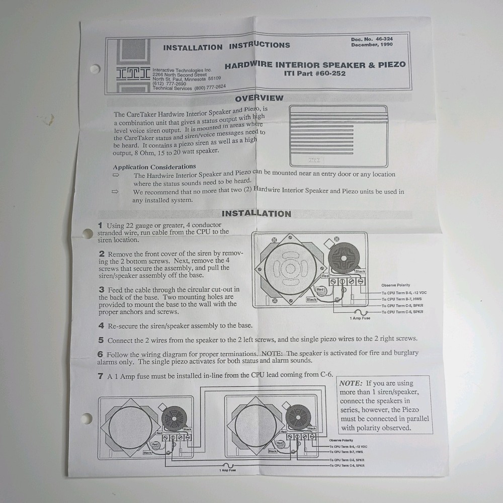 ITI 60-252 Interior Speaker and Piezo