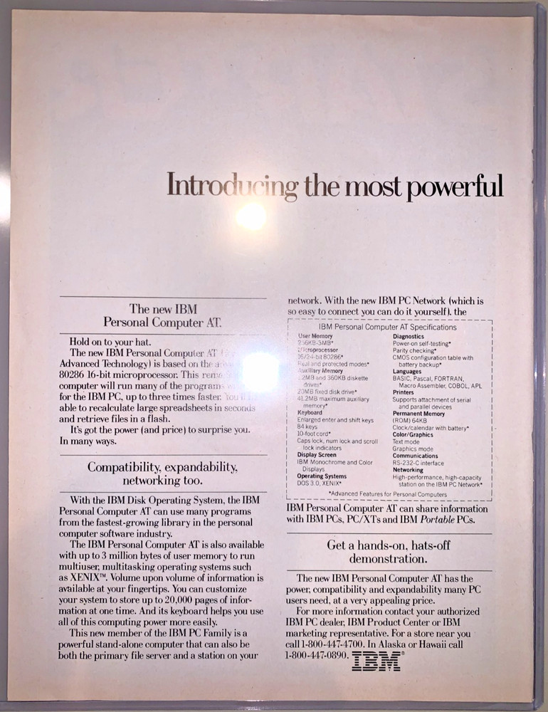 IBM Personal Computer AT Vintage 1984 Print Ad
