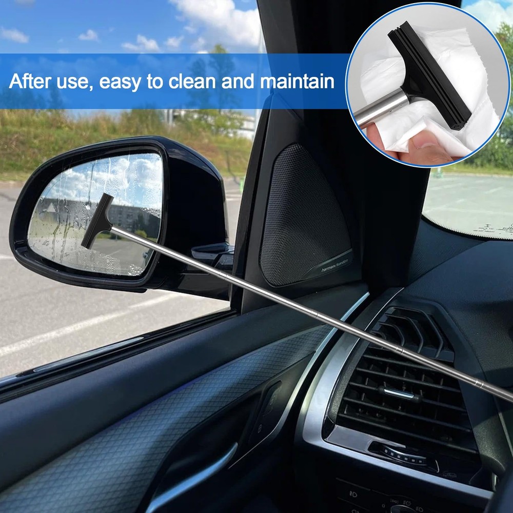 2 Pcs Car Mirror Wiper, 38.6in Handle Side Squeegee, Black