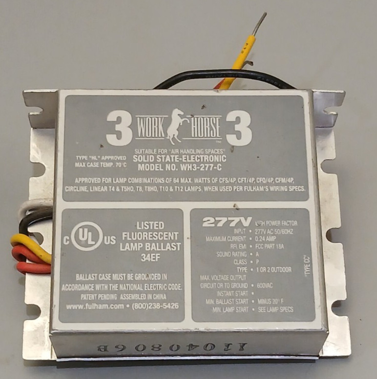 FULLHAM WORK HORSE SOLID STATE ELECTRONIC BALLAST WH3-277-C