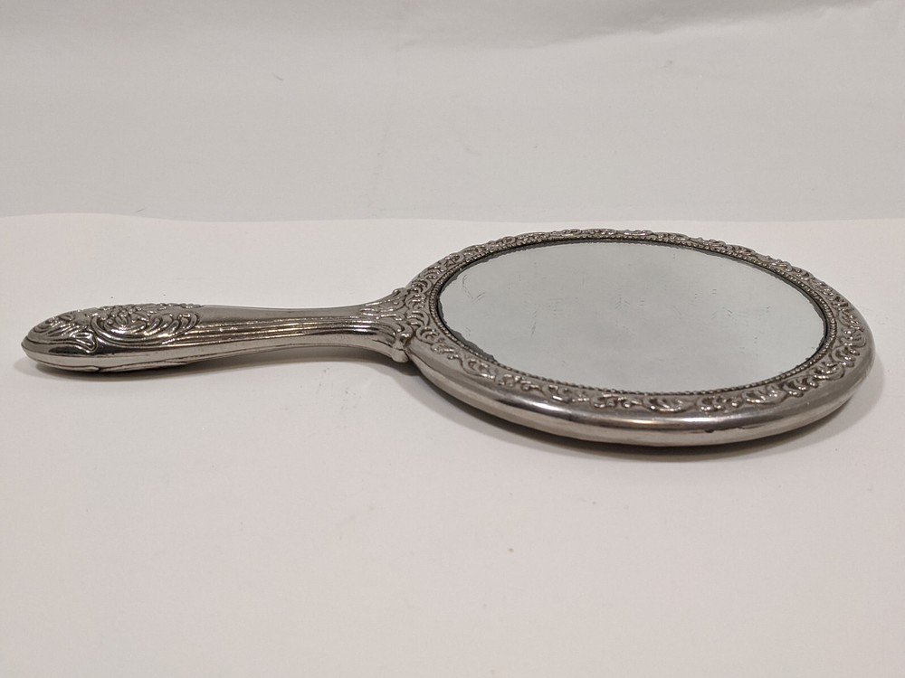 Victorian Hand Held Silver Plated Mirror Vintage