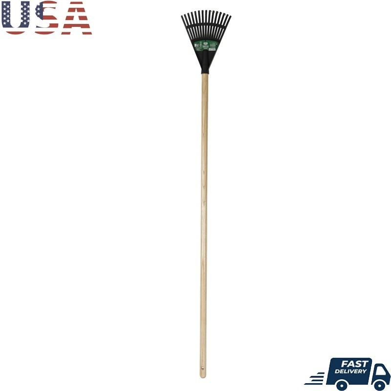 Efficient 8 Inch Wood Poly Leaf Rake Ergonomic Handle Easy Yard Cleanup New