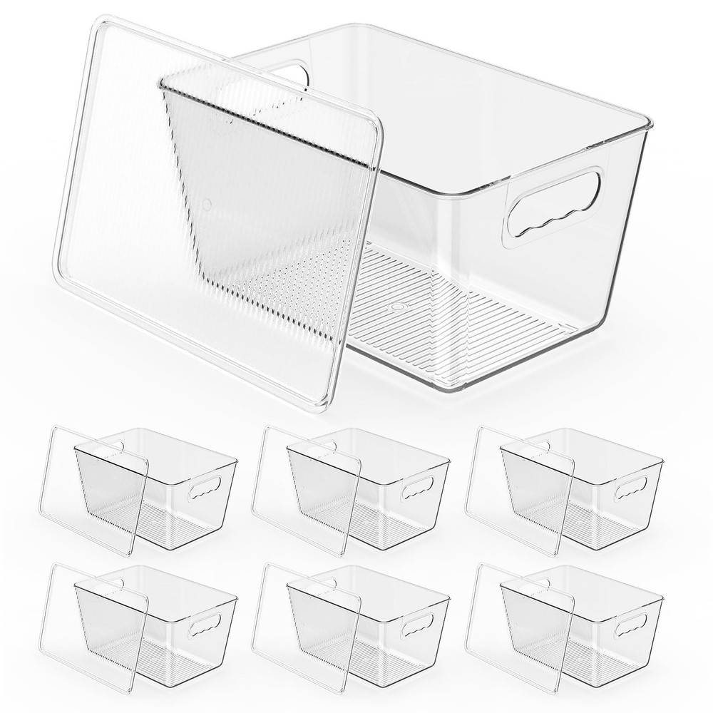 6 Pack Clear Stackable Storage Bins with Lids, Large Plastic Pantry Organizer...