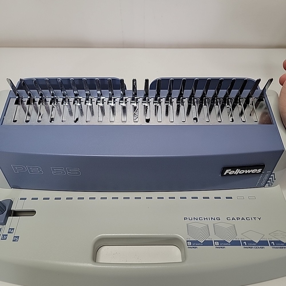 Fellowes PB 55 Plastic Comb Binding Machine CRC52101 With 3/8” & 1/2” Combs