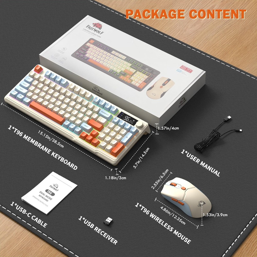 T96 Smart Display Wireless Gaming Keyboard and Mouse Comb, 94Key LED Lighting...