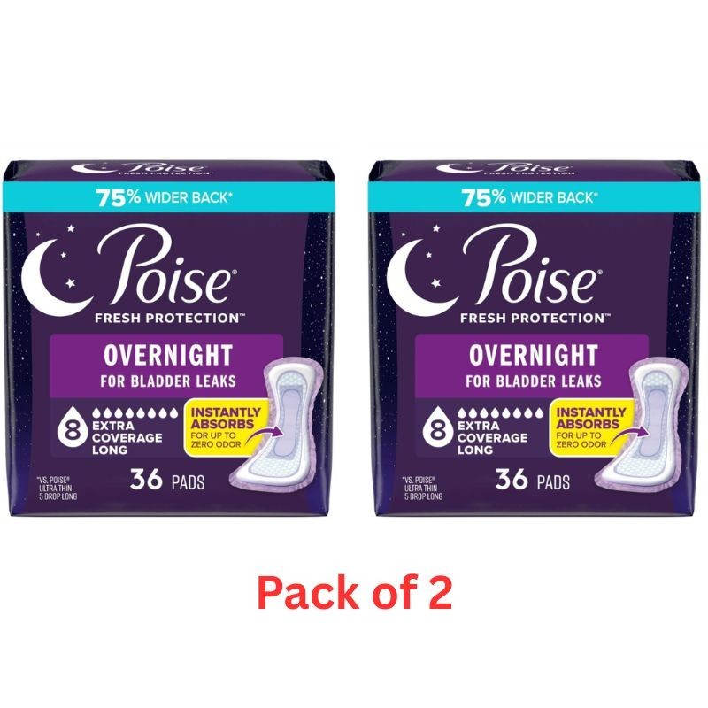 Poise Overnight Incontinence & Postpartum Pads8 Drop Extra Coverage, 72 Count
