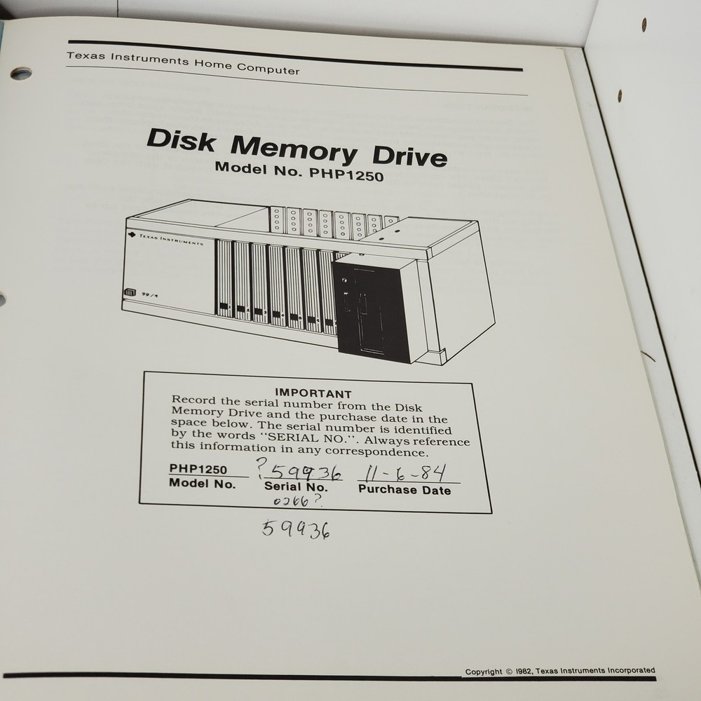 Texas Instruments PHP1250 Disk Memory Drive Manual TI Home Computer Guide 1982