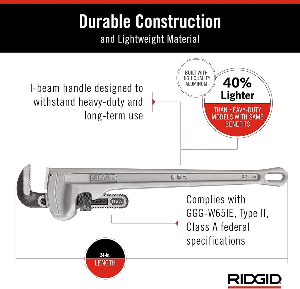 24" Aluminum Straight Pipe Wrench