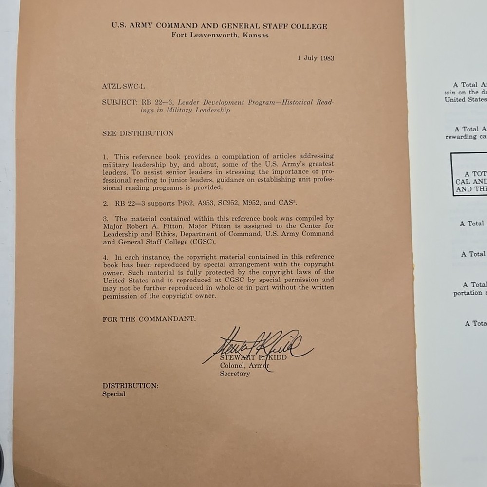 1983 Leader Development Program: Historical Readings in Military Leadership