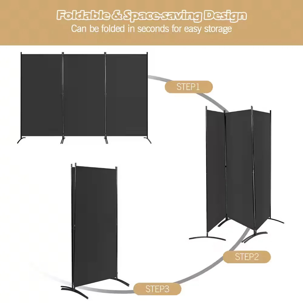 6ft Black 3 Panel Room Divider Folding Privacy Screen Partition