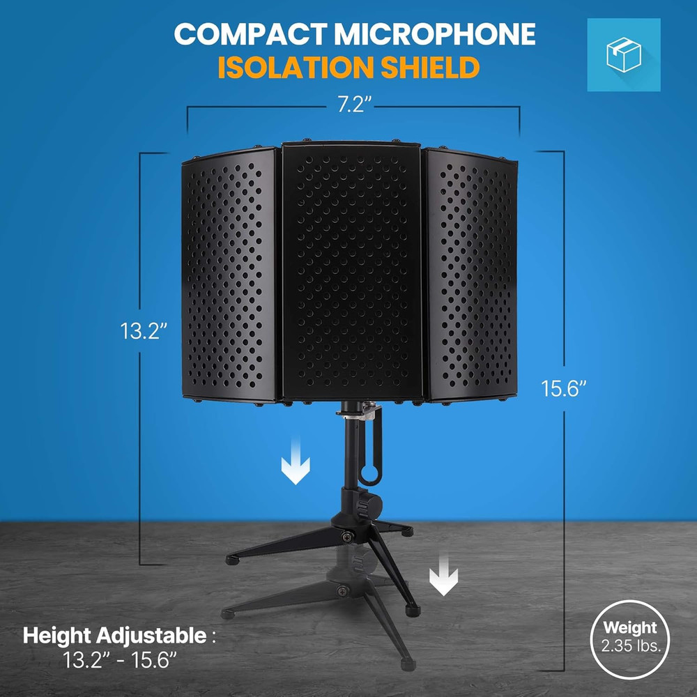 Compact Microphone Isolation Shield – Portable Studio Mic Sound Dampening Foam R