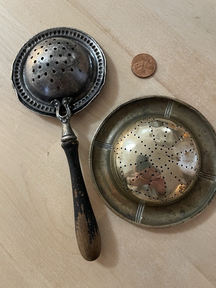 Two Vintage Silver Tea Strainers - Unknown Metal