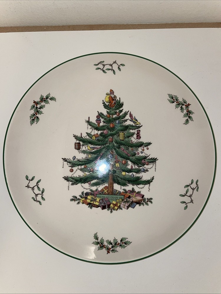 SPODE Christmas Tree~Round Footed Cake Pie Serving Plate~11.5"  England