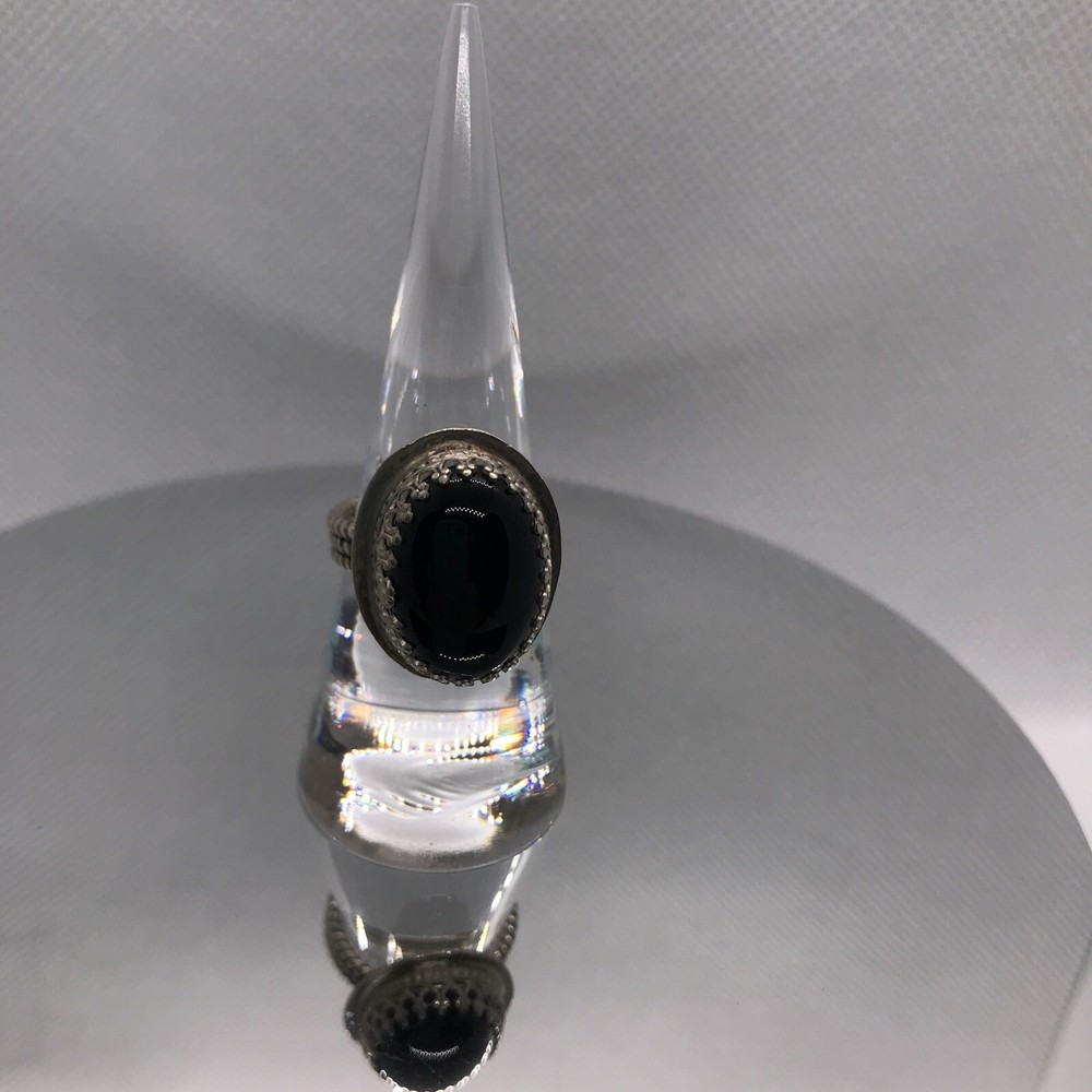 Black Onyx In Sterling Silver Handmade Artisan Ring S-7