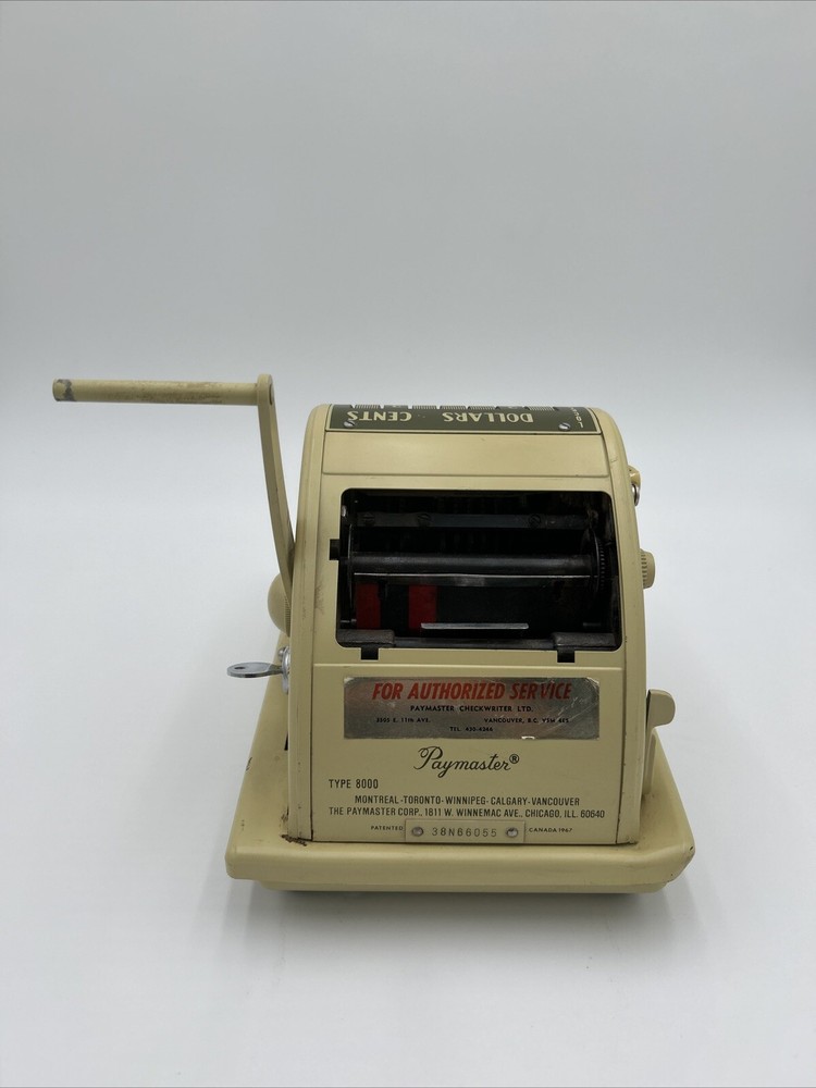 Paymaster Ribbon Writer 8000 Check Writing Machine Original KEY No Hand Grip