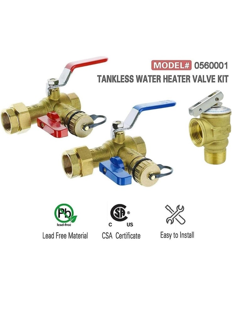 HYDRO MASTER Tankless Water Heater Valve Kit with Pressure Relief Valve