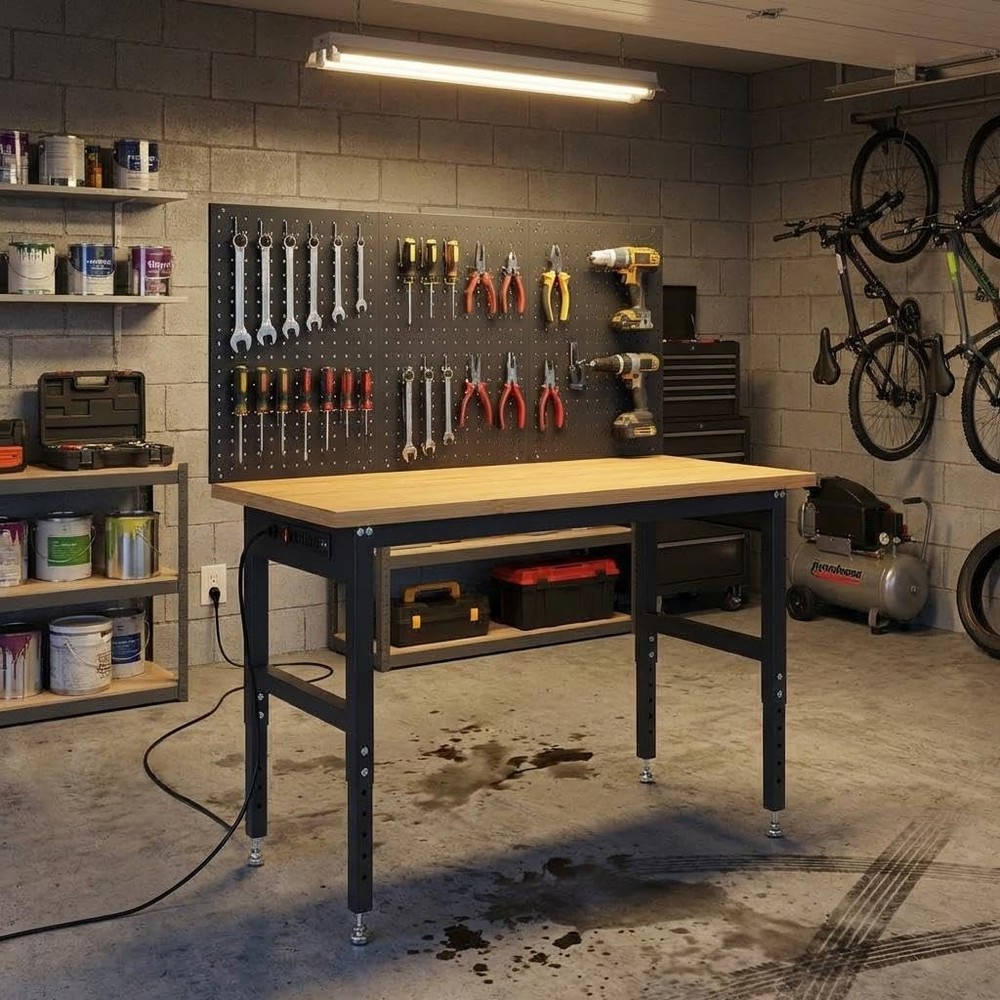 48'' Adjustable Workbench Heavy Duty with Pegboard Wall For Garage & Workshop