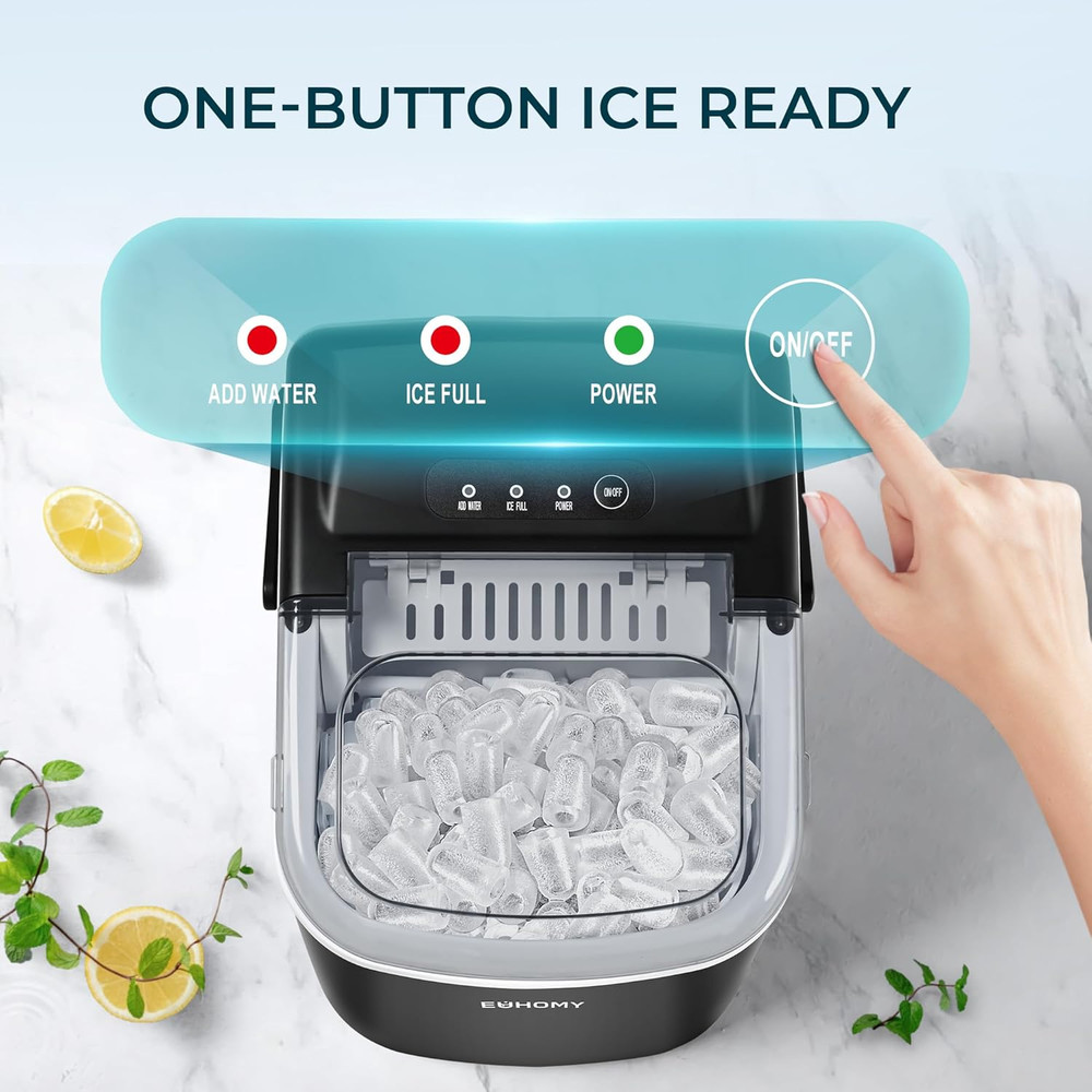 Countertop Ice Maker Machine with Handle, 26.4Lbs per Day, 9 Ice Cubes Ready in