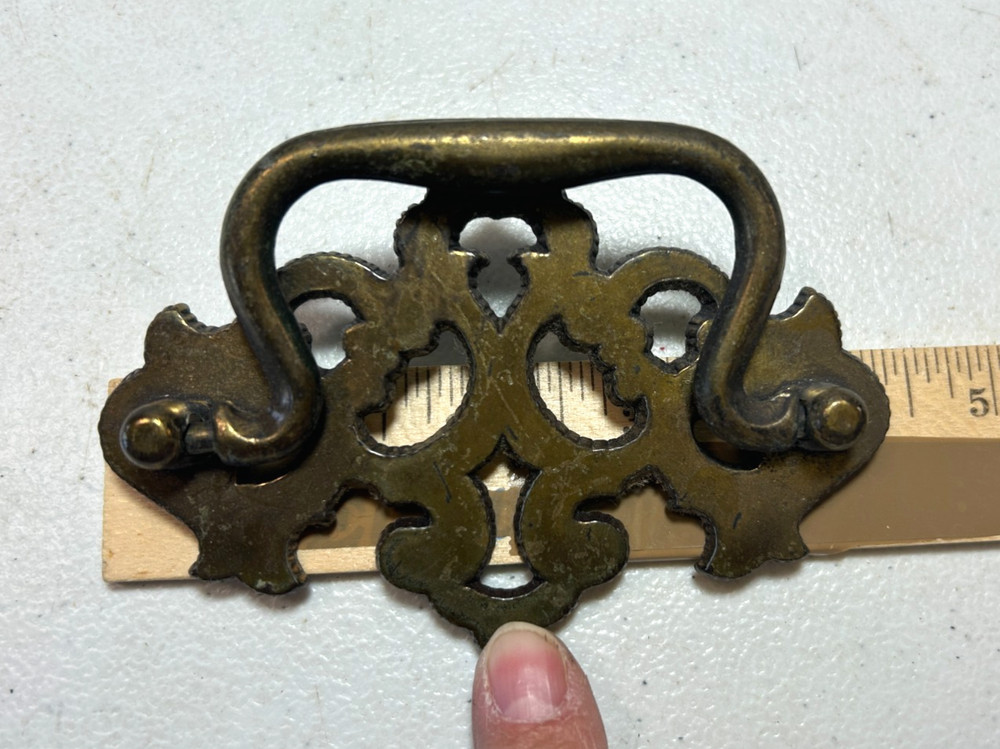 3 Vintage Chipendale Brass Drop Down Drawer Pulls, 4 1/2" Long, has 3" Hole sep