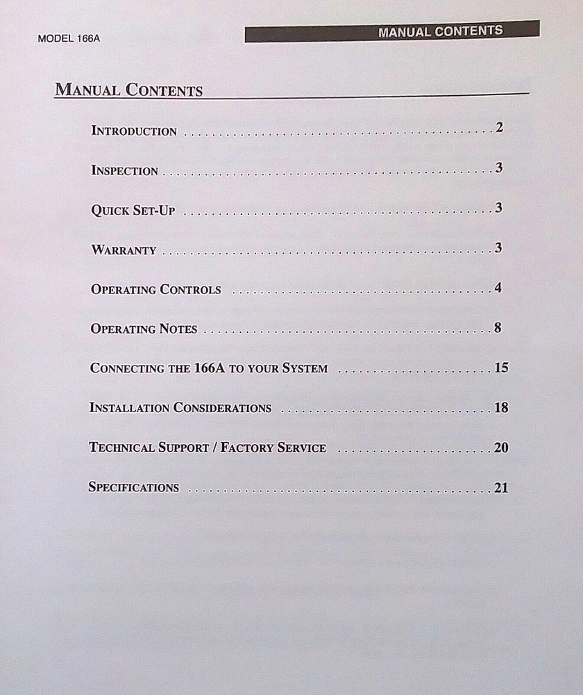 dbx Model 166A Professional Dynamics Processor Unit Original Owner's Manual Book