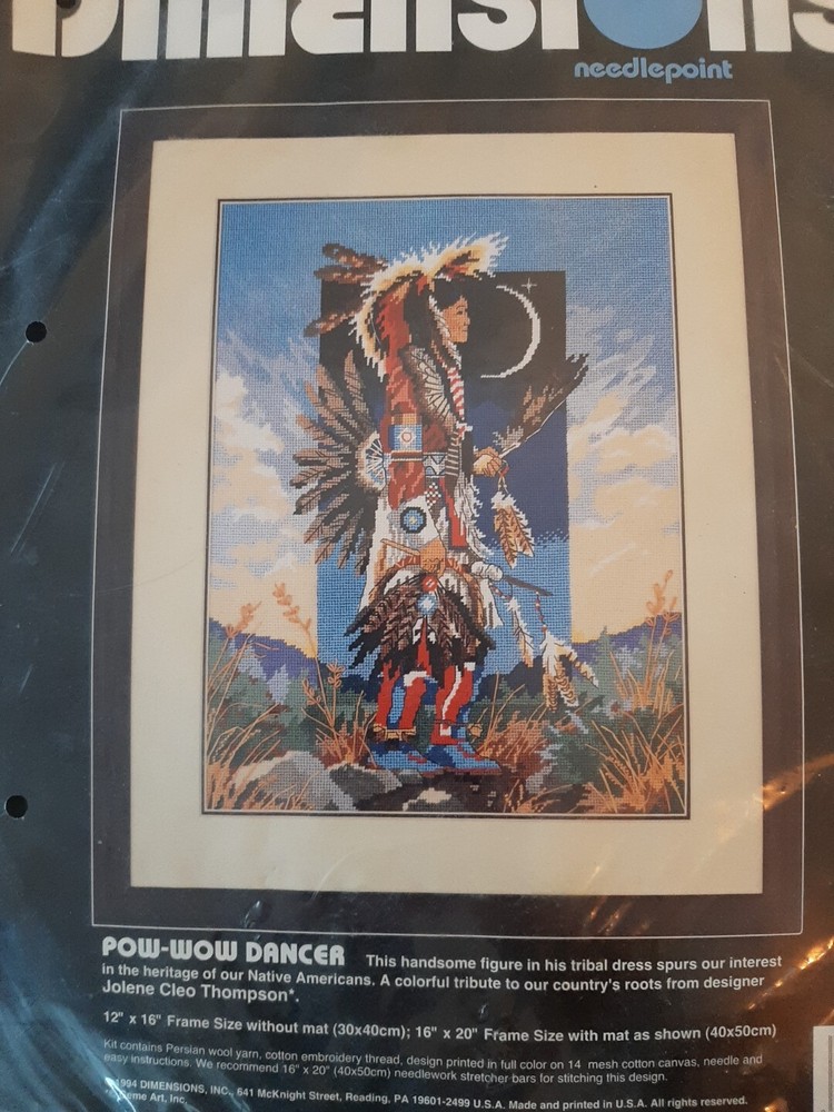 New! Dimensions Needlepoint Pow-Wow Dancer 1994 Native Americans 12” X 16” Frame