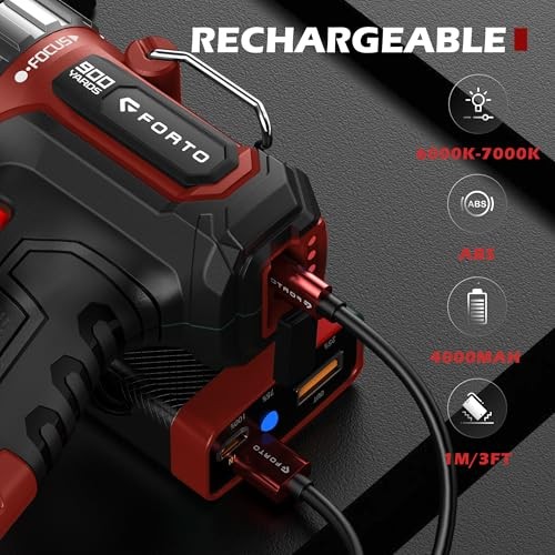 Compact Rechargeable Spotlight with Adjustable Focus, Handheld Spot Basic Red