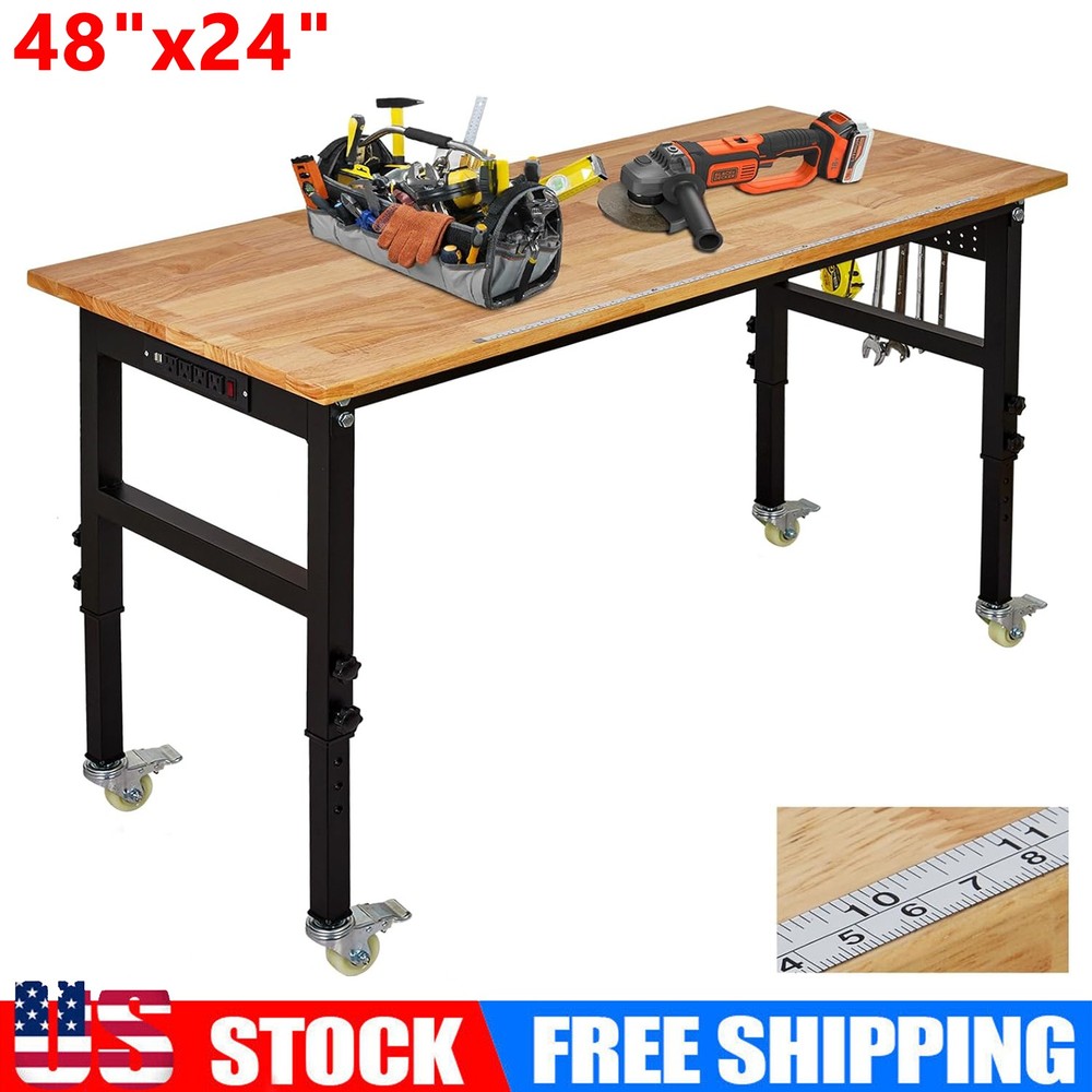 Height Adjustable Workbench 48"x 24" 2000 Lbs Capacity Heavy-Duty Power Outlets