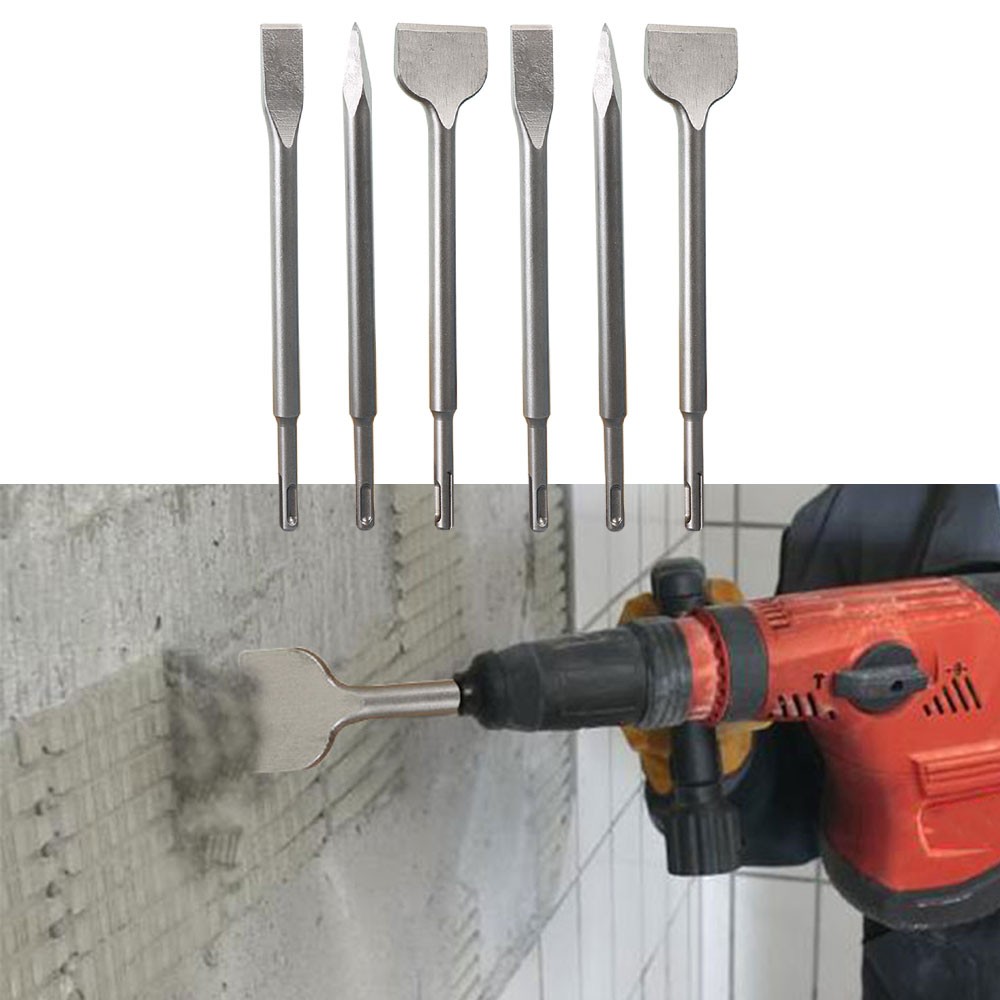 Concrete Drill Bit Set Includes Point Chisel + 20mm & 40mm Flat Chisel 6-Pack