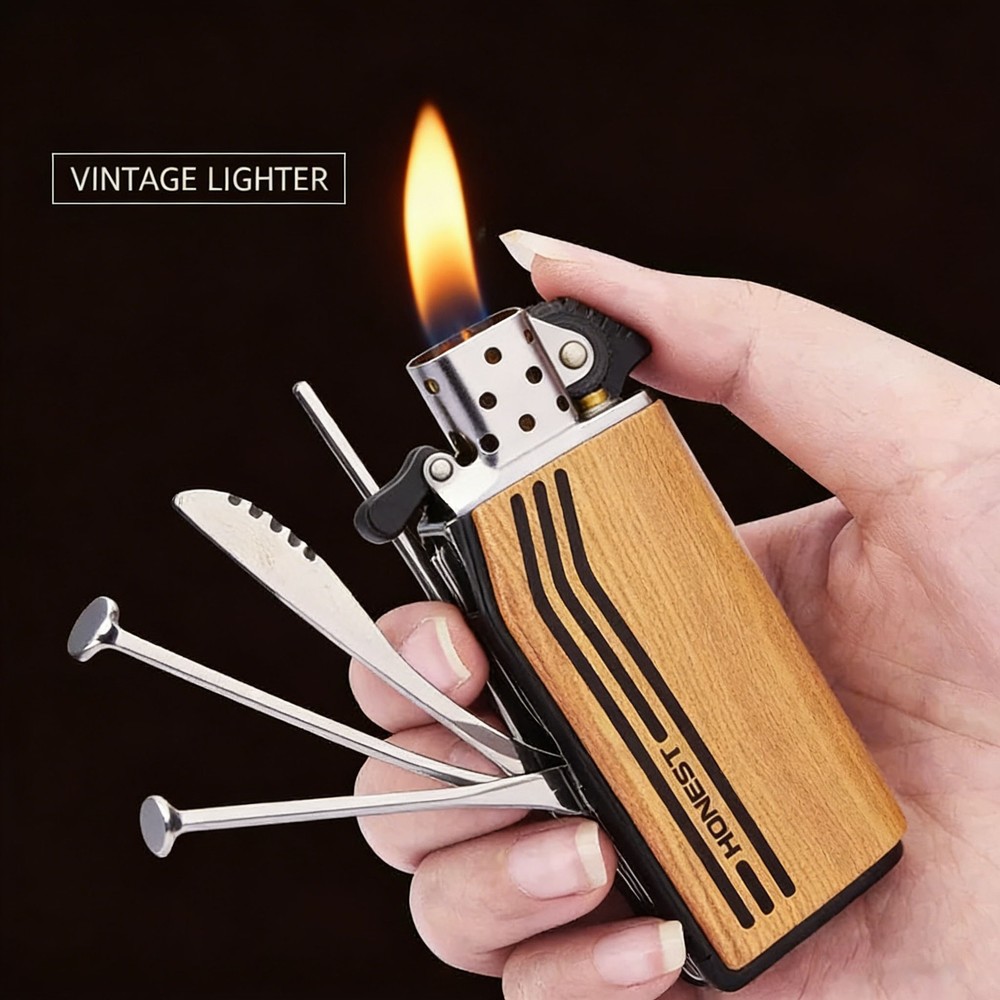 Metal Outdoor Windproof Open Fire Tube Retro Bevel Fire Fire Multi-Function