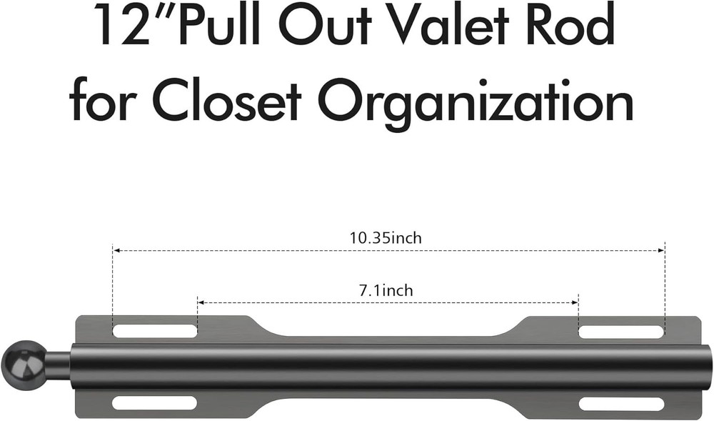 12" Valet Rod for Closet Pull Out (1 Pack, Black)