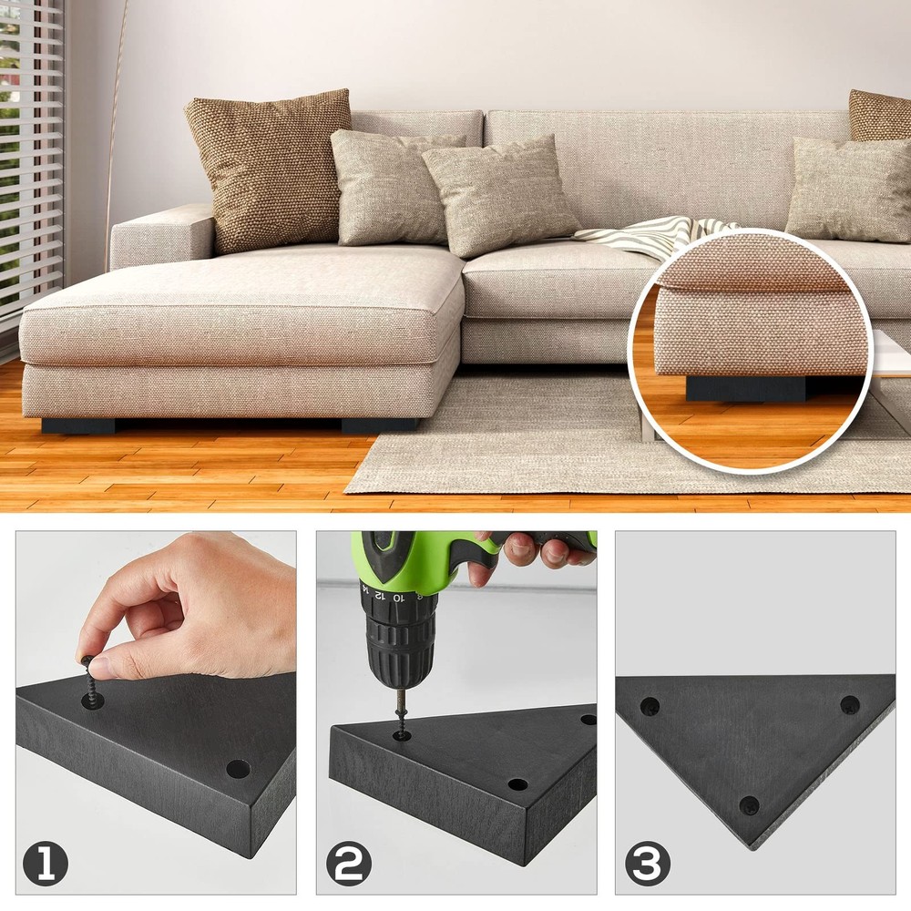 4 Sets Plastic Triangle Corner Sofa Couch Legs Replacement with Screws