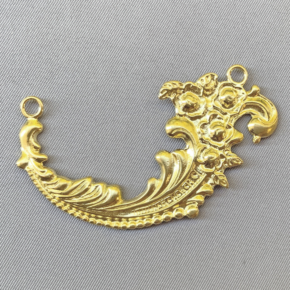 Baroque Rose Flourish Stamping 2 Loop Links 55x30mm Raw Solid Brass Q2 Per Pkg