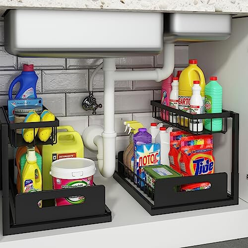 Under Sink Pull-out Drawer Cabinet Organizer Storage Shelf kitchen bathroom 2pcs