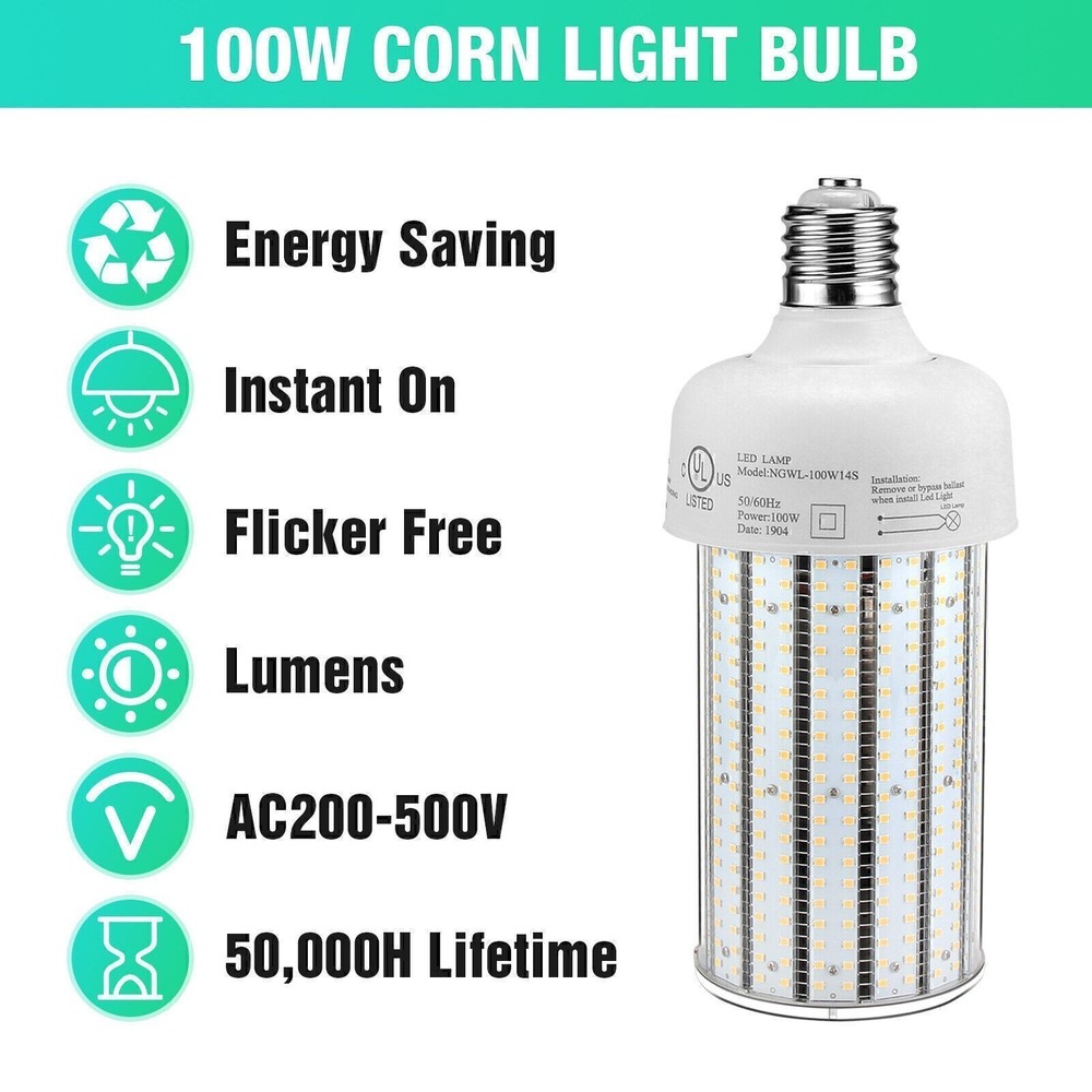 2-Pack 100Watt LED Corn Light AC480V E39 Base For Garage Factory Workshop Bulb