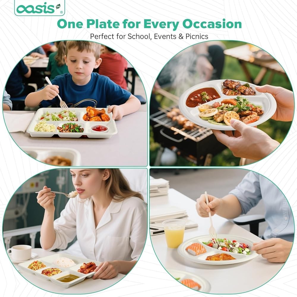 𝟭𝟬 𝗶𝗻𝗰𝗵, 𝟭𝟮𝟴-𝗣𝗮𝗰𝗸 3-partment Disposable Paper Plates,