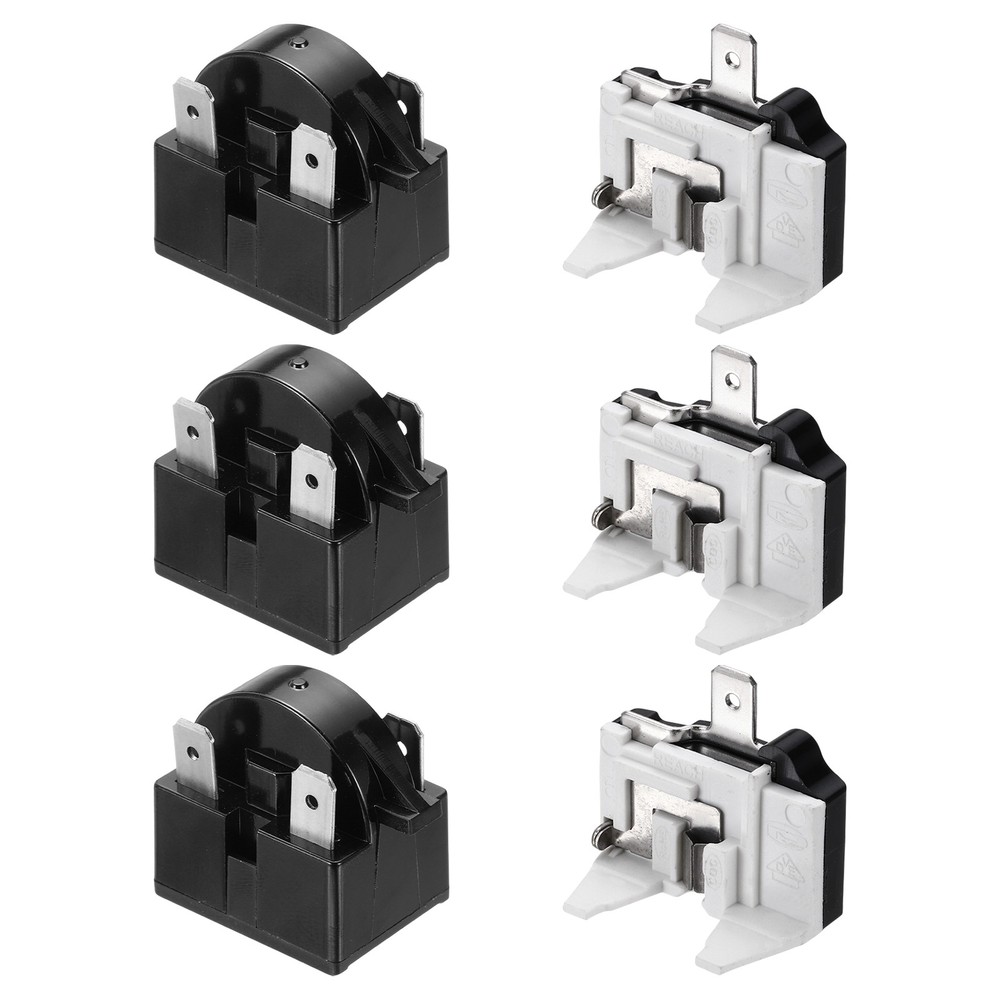 3 Sets PTC Refrigerator Starter Relay 4.7 Ohm 3 Pin and 1/2HP Overload Protector