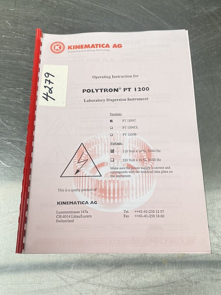 Kinematica AG Polytron PT 1200 - Users Manual/Instructions Book