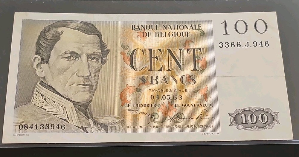 1953 Belgium 100 Francs VF+