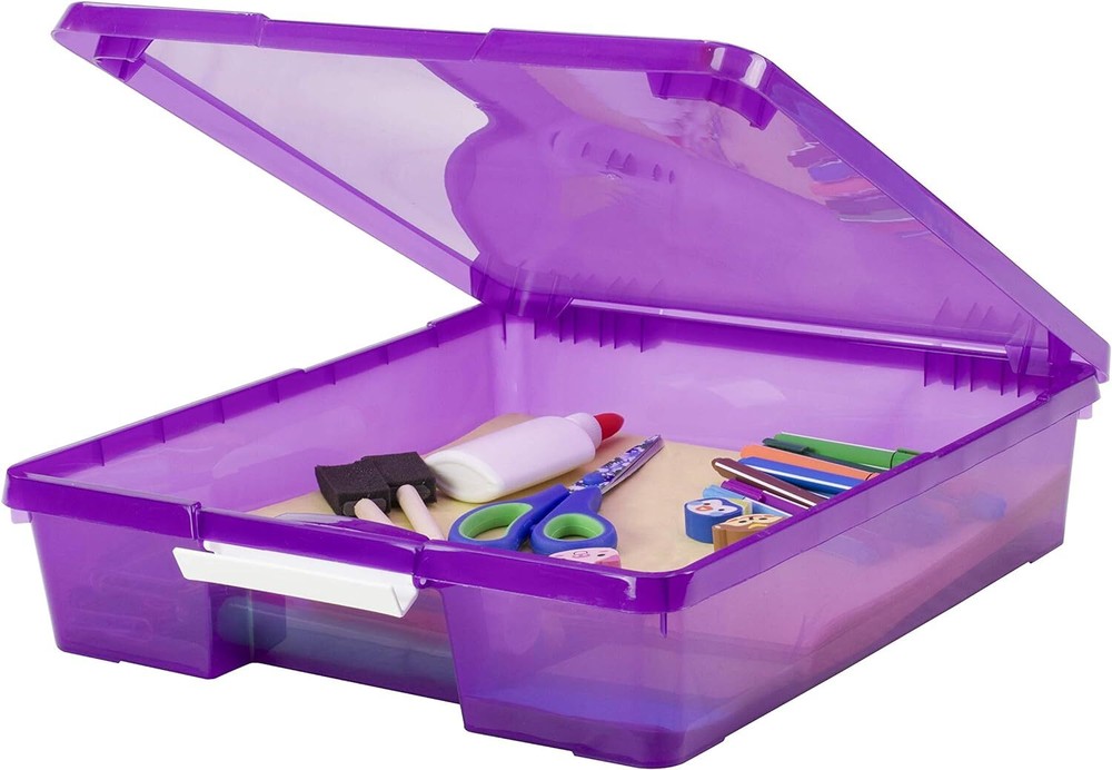 Storex Classroom Craft Project Box – Stacking Plastic Organizer Fits Purple