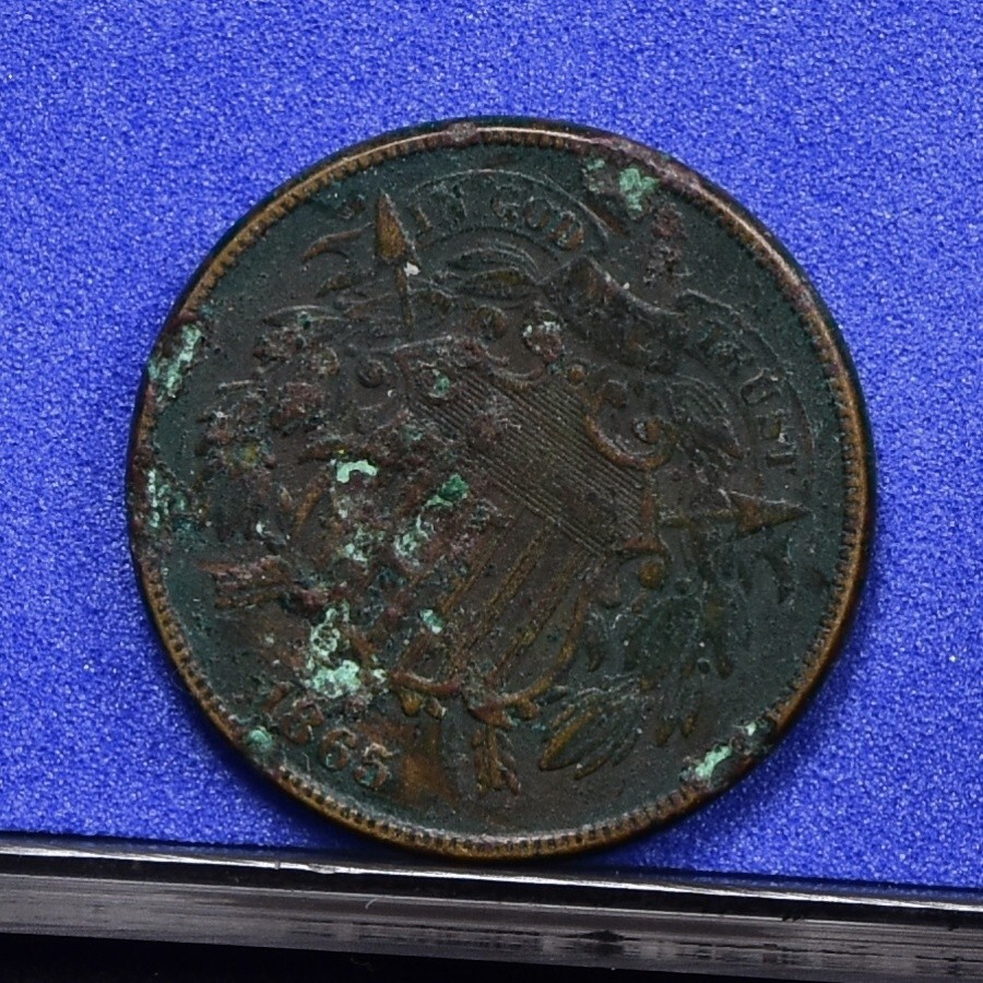 1865 Two Cent Piece - Fine Dtls, Verdigris (#58200-L)