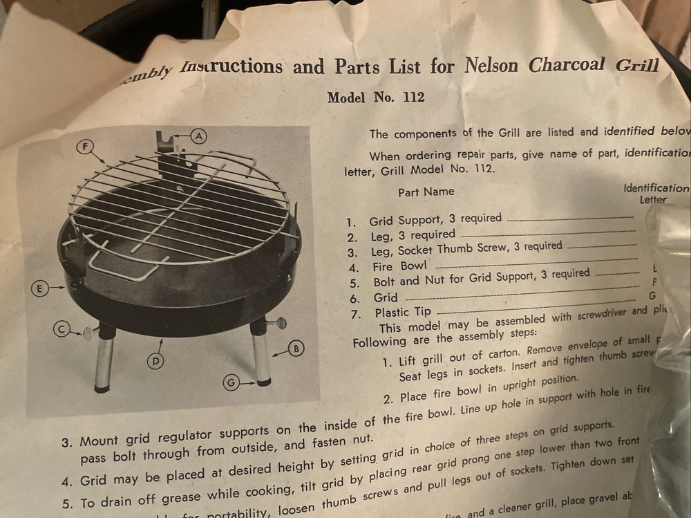 NOS Vintage Nelson Machine & Mfg Co. Barbeque Grill Model 112