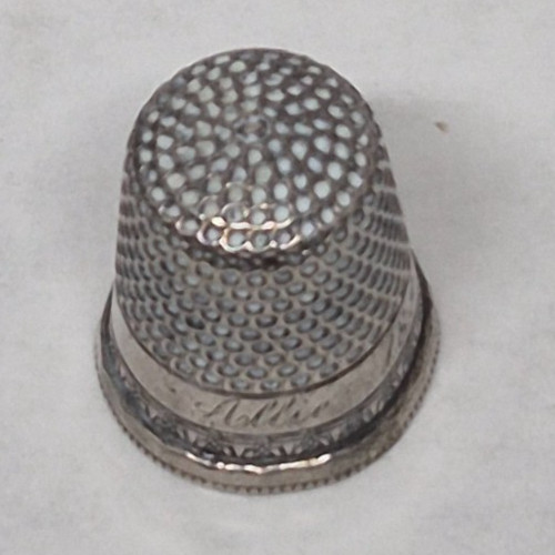 1892 Silverplate Engraved Thimble, Size 8