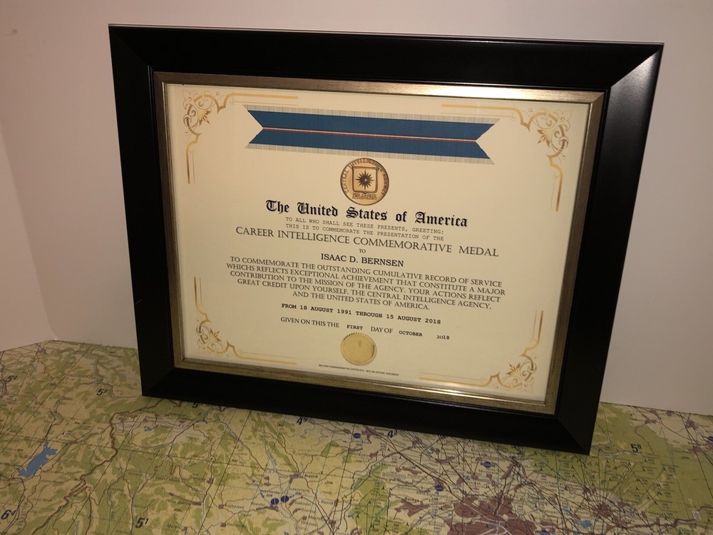 CIA - CAREER INTELLIGENCE COMMEMORATIVE MEDAL CERTIFICATE Type-1